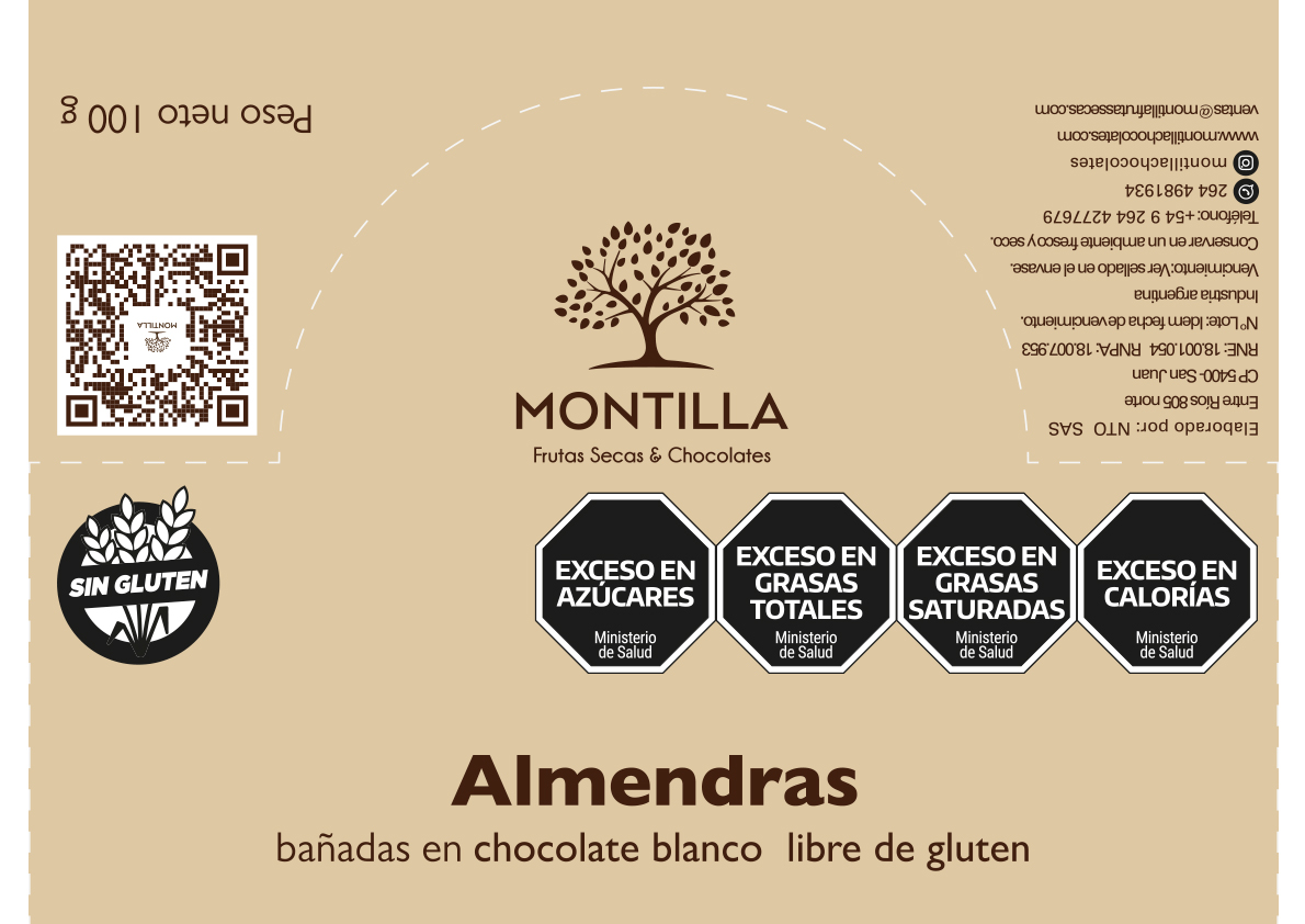 etiqueta almendras chocolate montilla